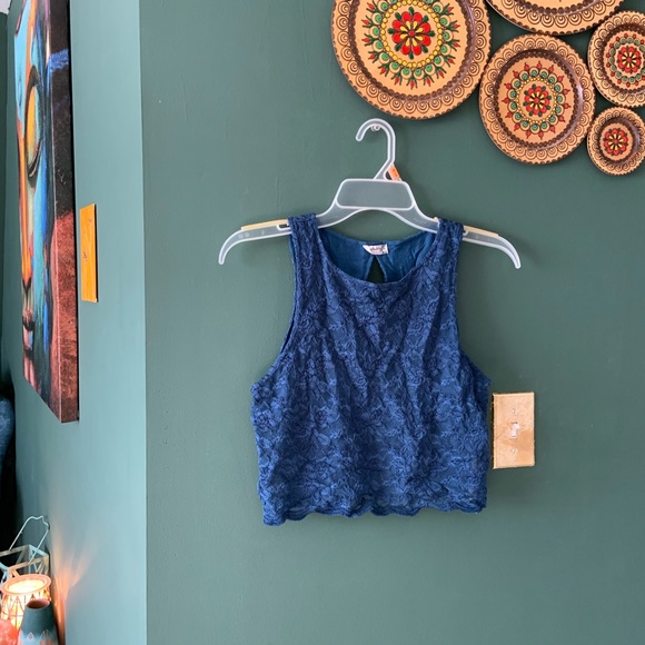 Free People Navy Blue Lace Crop Top - Picture 1 of 2